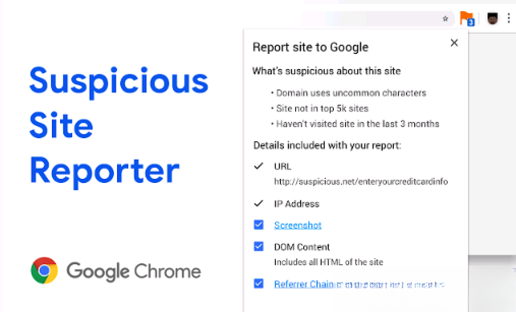 Suspicious Site Reporter - 将可疑网站报告给谷歌安全浏览器